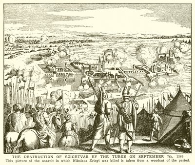 Die Zerstörung von Szigetvar durch die Türken am 7. September 1566 von English School