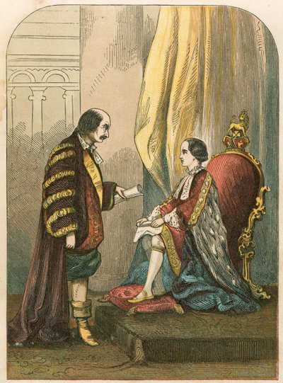 Der Herzog von Northumberland überredet Edward VI., die Thronfolge zu ändern von English School