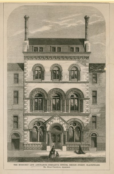 Die Büros der Economic Life Assurance Company, Bridge Street, London von English School