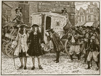 Der englische Gesandte wird in den Straßen von Utrecht beleidigt, 1712, Illustration aus Cassells Illustrierter Geschichte Englands von English School