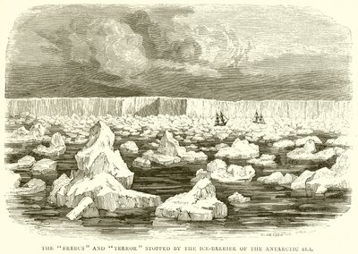 Die Erebus und Terror werden von der Eisbarriere der Antarktis gestoppt von English School