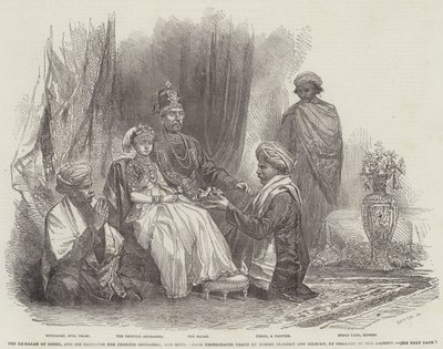 Der Ex-Rajah von Coorg und seine Tochter Prinzessin Gouramma und Gefolge (Gravur) von English School