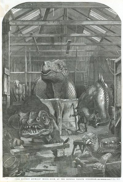 Der Raum mit den Modellen ausgestorbener Tiere, im Kristallpalast, Sydenham von English School