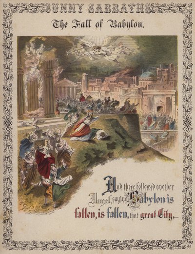 Der Fall Babylons (farbige Gravur) von English School
