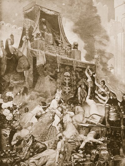 Der Fall von Ninive, Illustration aus Hutchinsons Geschichte der Nationen, ca. 1910-15 von English School
