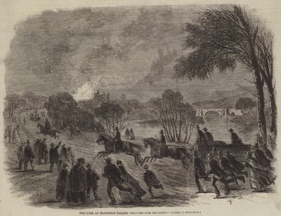 Das Feuer im Blenheim Palace (Gravur) von English School