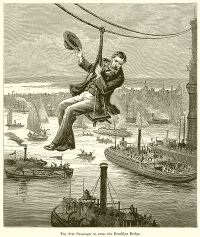 Der erste Passagier, der die Brooklyn Bridge überquerte von English School