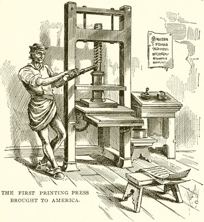 Die erste Druckerpresse in Amerika von English School
