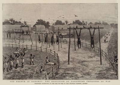 Die Franzosen in Dahomey, die Hinrichtung von dahomeischen Kriegsgefangenen (Gravur) von English School