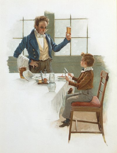 Der freundliche Kellner, Illustration zu David Copperfield (1850) von Charles Dickens (1812-70) von English School