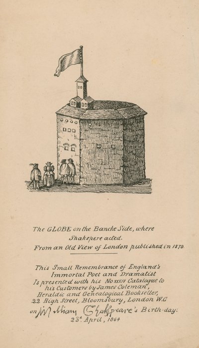 Das Globe Theatre, Bankside, London, basierend auf einer alten Ansicht von London, veröffentlicht 1579 von English School