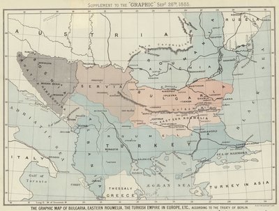 Die Graphic-Karte von Bulgarien, Ost-Rumelien, dem türkischen Reich in Europa von English School