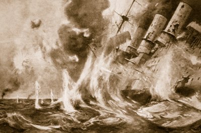 Der große britische Sieg vor den Falklandinseln: Deutscher Admiral geht mit seinem Flaggschiff unter, 1914-19 von English School