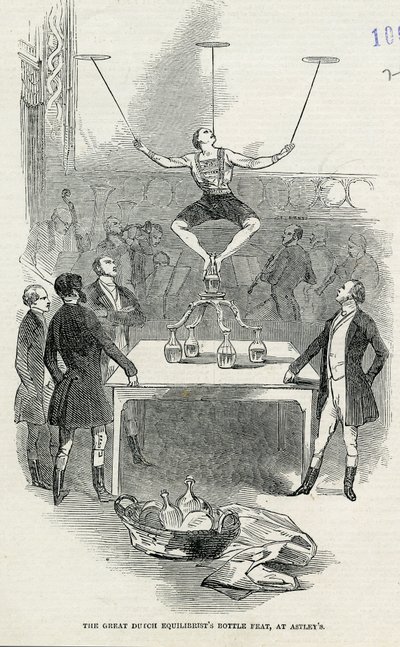 Die großen niederländischen Equilibristen Flaschenkunststück im Astleys, Illustration aus der Illustrated London News, 1846 von English School
