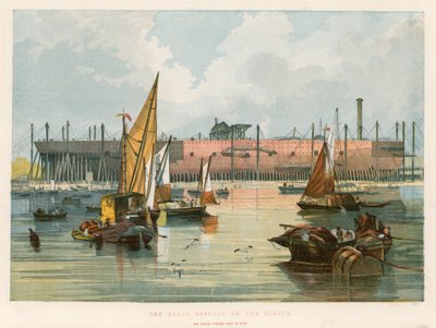 Die Great Eastern auf den Stocks, vom Fluss Thames aus gesehen von English School