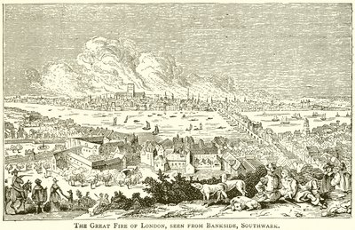 Der Große Brand von London, gesehen von Bankside, Southwark von English School