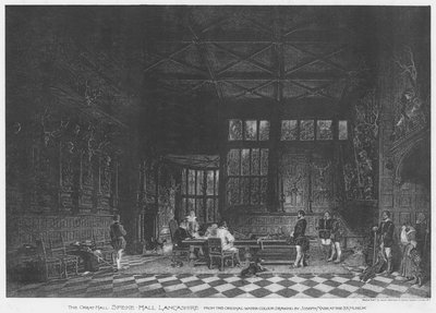 Die Große Halle, Speke Hall, Lancashire (Lithografie) von English School
