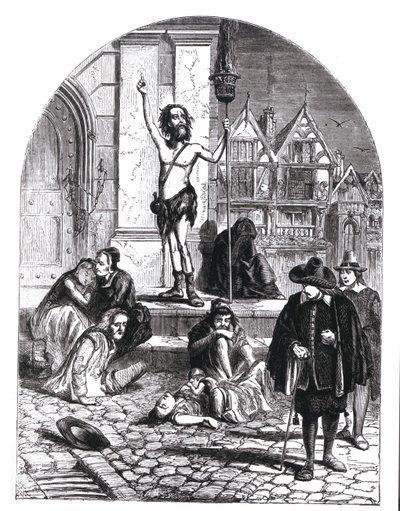 Die Große Pest von 1665, der Enthusiast, der London anprangert (Kupferstich) von English School