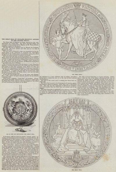 Das Große Siegel von England, kürzlich am chinesischen Vertrag angebracht (Stich) von English School