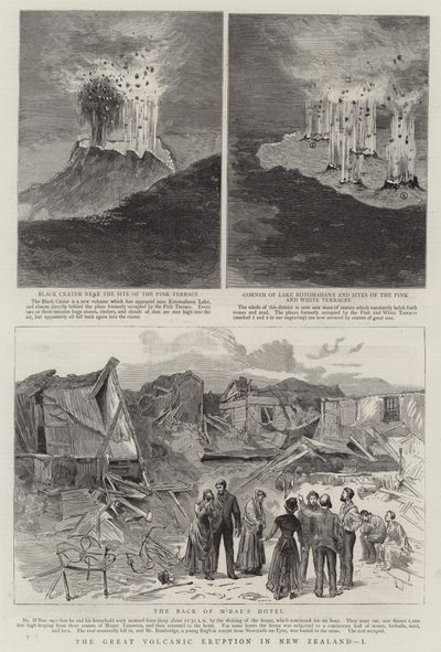 Der große Vulkanausbruch in Neuseeland, I (Gravur) von English School