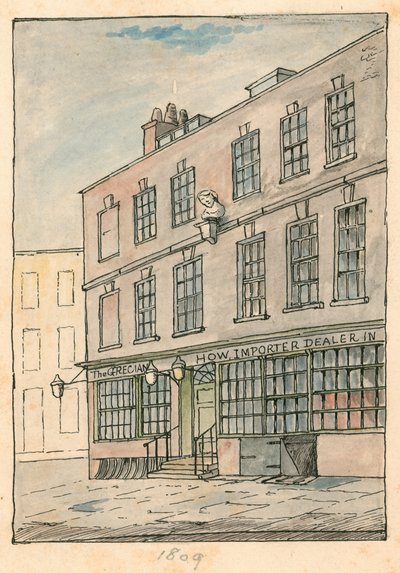 Das Grecian Coffee House, Devereux Court, Strand, mit einer Büste von Ben Johnson von English School