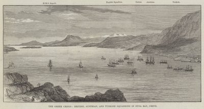 Die griechische Krise, britische, österreichische und türkische Geschwader in der Suda-Bucht, Kreta (Stich) von English School