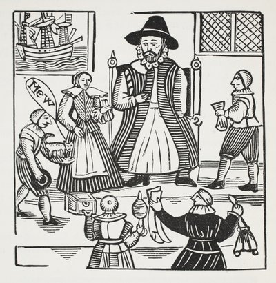 Die Geschichte von Sir Richard Whittington, dreimal Lord Mayor von London, Illustration aus Chap-books des achtzehnten Jahrhunderts von John Ashton, veröffentlicht 1882 von English School