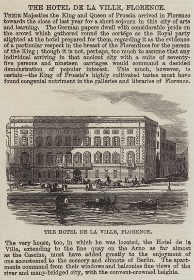 Das Hotel de la Ville, Florenz (Stich) von English School
