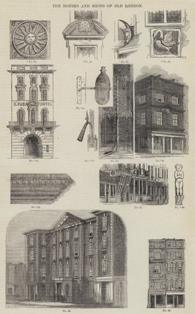 Die Häuser und Geschäfte des alten London (Gravur) von English School