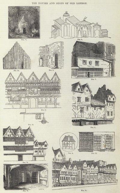 Die Häuser und Geschäfte des alten London (Gravur) von English School