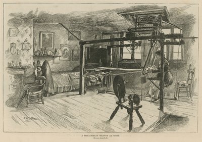 Die Hugenotten in England: Ein Weber aus Spitalfields bei der Arbeit von English School