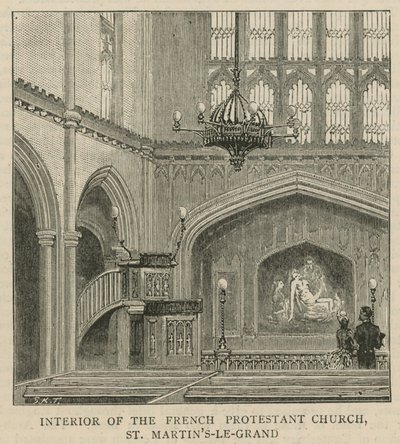 Die Hugenotten in England: Innenraum der französischen protestantischen Kirche, St Martins-le-Grand von English School