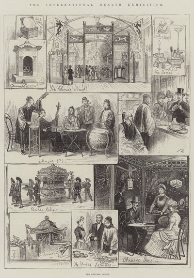 Die Internationale Gesundheitsausstellung, der chinesische Hof (Gravur) von English School