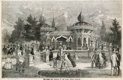 Der Kiosk und die Terrasse in den Royal Surrey Gardens von English School