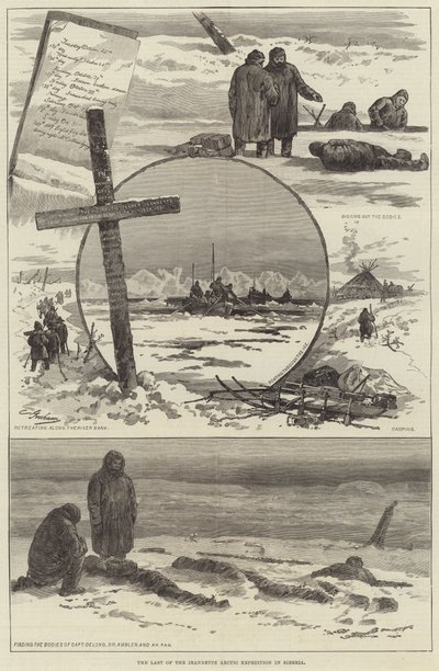 Das Ende der Jeannette-Arktisexpedition in Sibirien (Stich) von English School