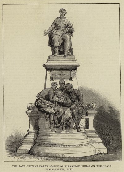 Die Statue von Alexandre Dumas auf der Place Malesherbes, Paris, von Gustave Doré (Gravur) von English School