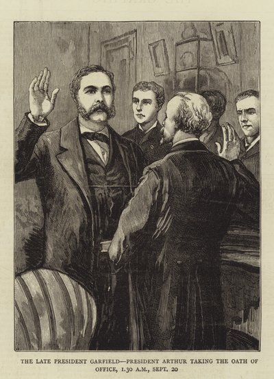 Der verstorbene Präsident Garfield, Präsident Arthur legt den Amtseid ab von English School