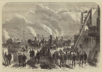 Die Londoner Feuerwehr bei Übungen am Themseufer von English School