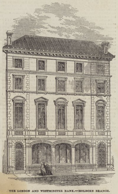 Die London und Westminster Bank, Holborn Filiale (Stich) von English School