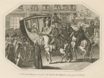 Der Lord Mayor überreicht Seiner Majestät das Stadtschwert auf seinem Weg zur St. Pauls Kathedrale von English School