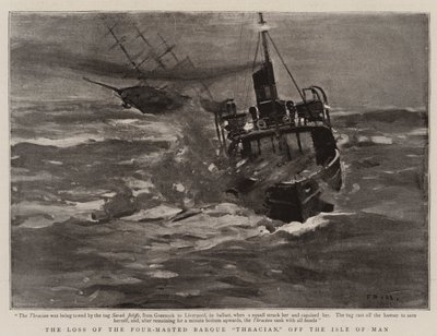 Der Verlust der Viermastbark "Thracian" vor der Isle of Man (Lithografie) von English School