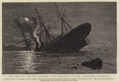 Der Verlust der SS "Quetta" vor Thursday Island, Nordaustralien (Gravur) von English School