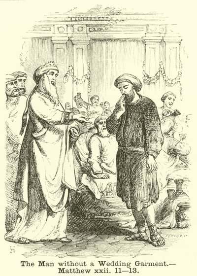 Der Mann ohne Hochzeitskleid, Matthäus, xxii, 11, 13 von English School