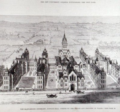 Das Marylebone-Infirmary, Notting Hill, eröffnet von dem Prinzen und der Prinzessin von Wales, aus The Illustrated London News, 7. Februar 1881 von English School