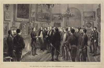 Das Ministerielle Galadinner, die Rede der Königin probend (Stich) von English School