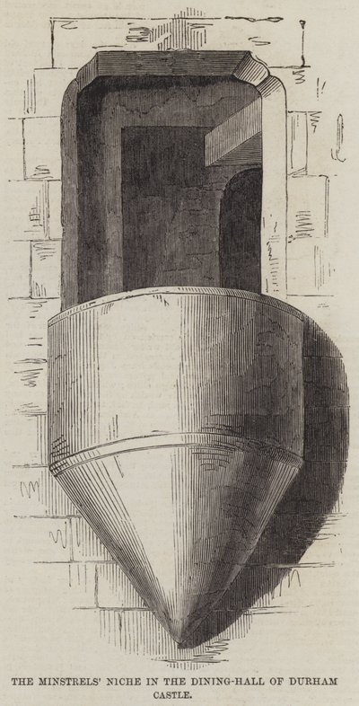 Die Nische der Minnesänger im Speisesaal von Durham Castle (Gravur) von English School