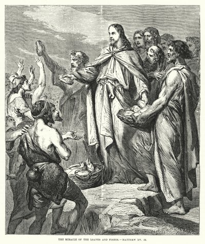 Das Wunder der Brote und Fische, Matthäus XV, 36 (Gravur) von English School