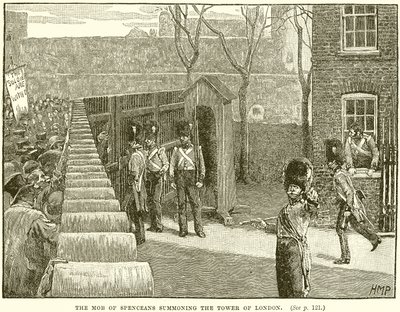 Der Mob der Spenceaner ruft den Tower of London auf von English School