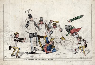 Das Motto der liberalen Presse, zeigt Napoleon III, der von der britischen Presse angegriffen wird von English School