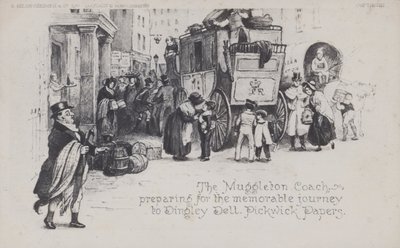 Der Muggleton Coach, Vorbereitung auf die denkwürdige Reise nach Dingley Dell, Pickwick Papers (s/w Foto) von English School